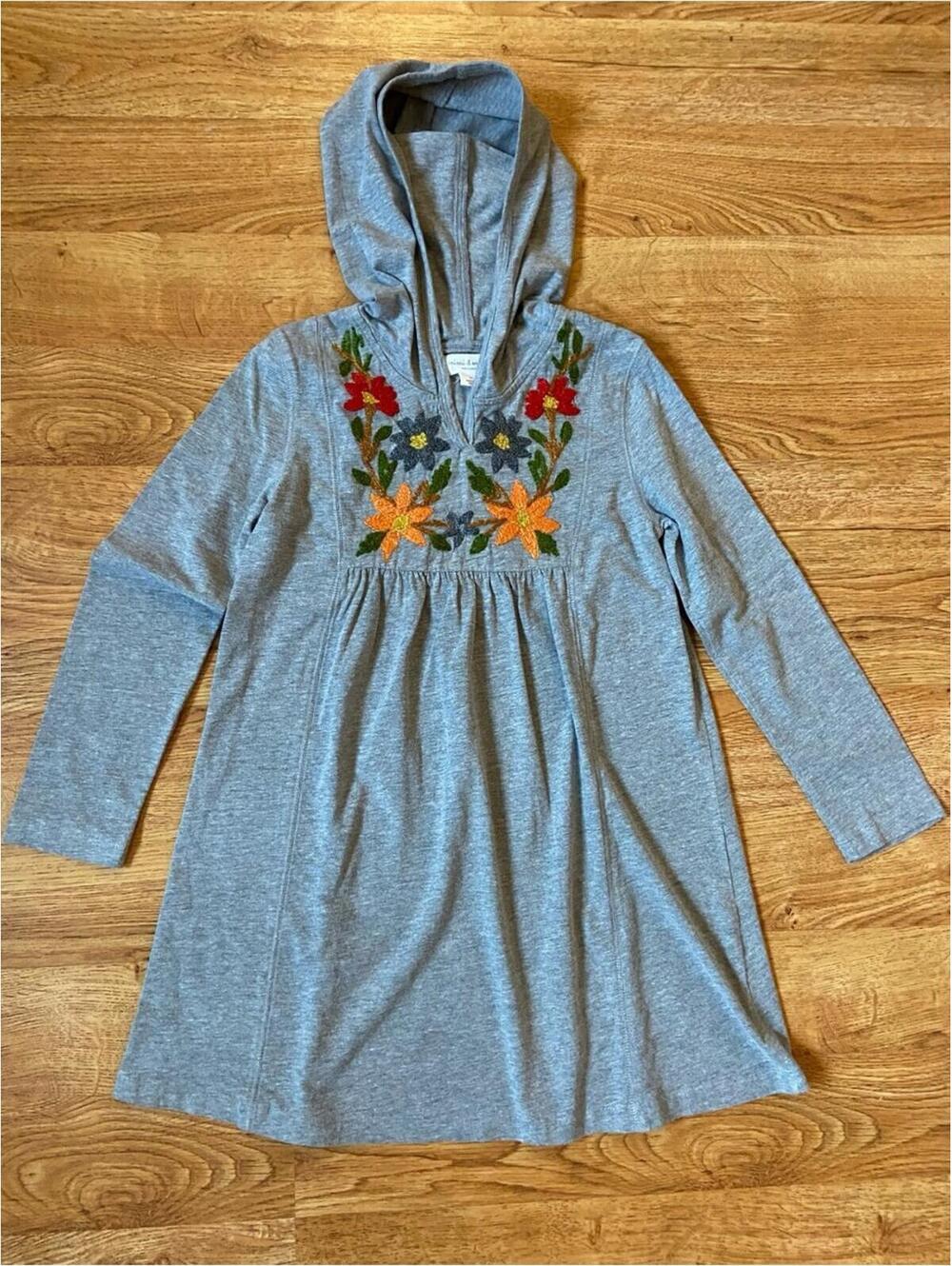 Mimi & Maggie Girls Hooded Dress 6 Gray Embroidered Floral Boho Folk Peasant